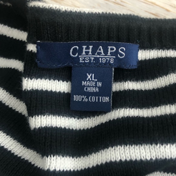 Chaps black & white striped sweater front w/zipper XL Cardigan Blazer Jacket - Picture 4 of 8